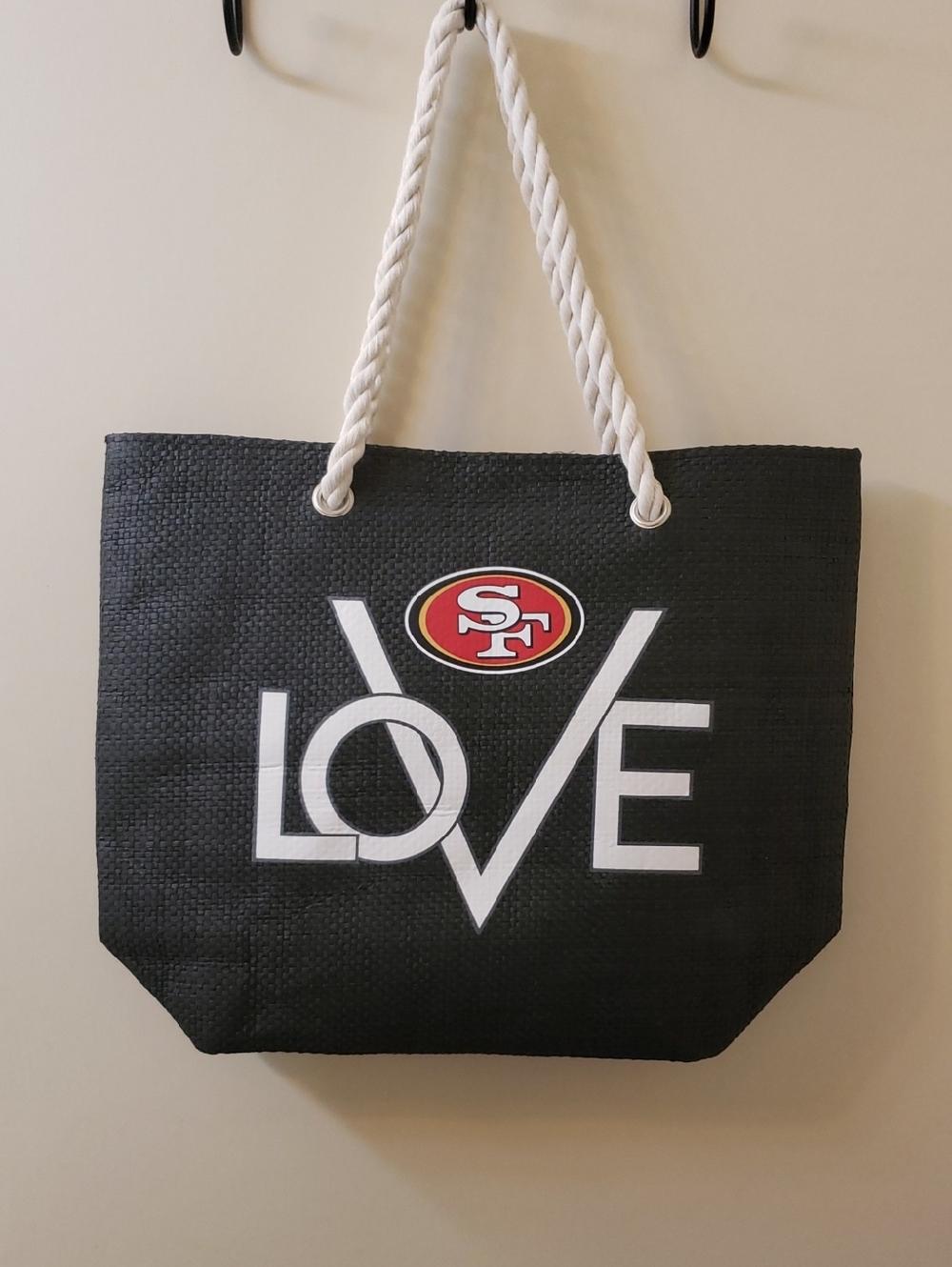 San Francisco 49ers LOVE Tote Bag in Black and White